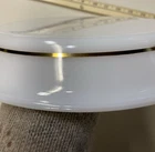 Vintage PYREX 10" Milk Glass Pie Plate Flat Rim Gold Trim 210