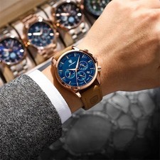 POEDAGAR Luxury Analog Men's Watch Waterproof Luminous Leather Quartz.Wristwatch