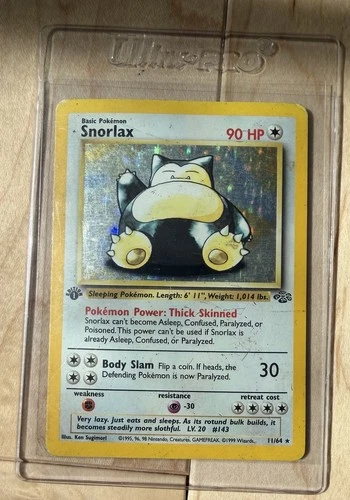 Pokémon Snorlax 1st Edition Holo Jungle 11/64 Rare 90 HP Regular Wizards