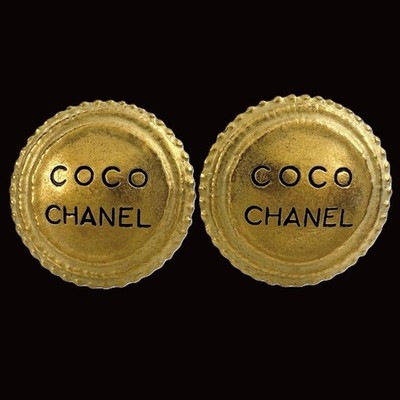 CHANEL Earrings AUTH Coco CC Logo GOLD Medal Black Logo Swing Coin Motif Japan
