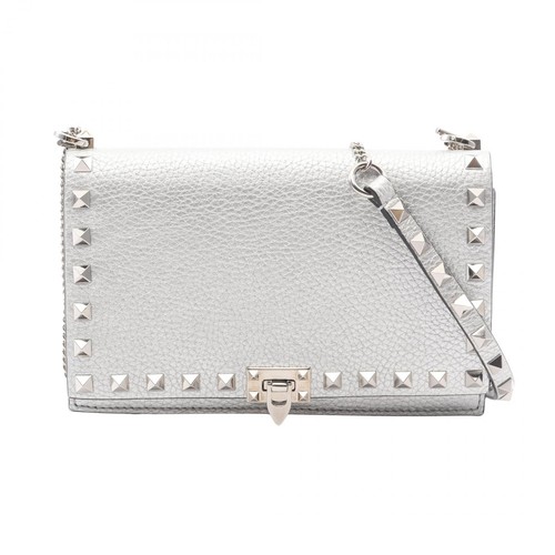 Valentino Garavani Rockstuds Shoulder Bag Leather Silver Women's #MMB6172