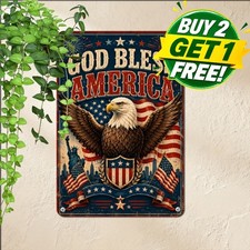 God Bless America Patriotic Eagle Sign Independence Day 4th Of July Tin Plaque