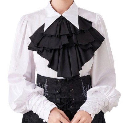 White Frilled Neckpiece Adjustable Design Breathable Fabric Stylish Wardrobe Add