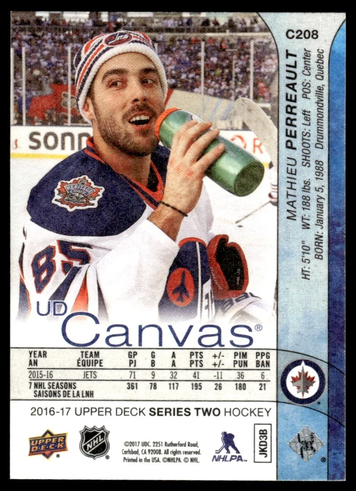 2016-17 Upper Deck UD Canvas Mathieu Perreault Winnipeg Jets #C208 . - Image 2 of 2