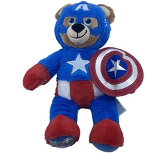 Captain America Build-A-Bear Marvel Bear w/ Shield Retired UEC Plush