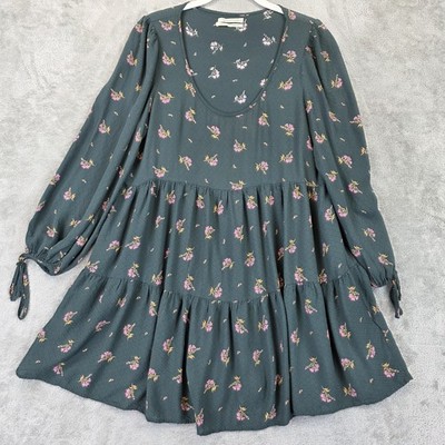 Urban Outfitters Dress Womens Medium Green Floral Tiered Babydoll Long  Sleeve | eBay