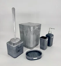 Bathroom Accessories Set 5 Piece, Bath Ensemble, Marble look, Gray