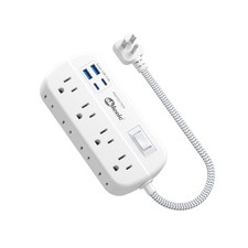 Short Extension Cord 1 ft - Flat Plug Power Strip Surge Protetor with 8 Outle...