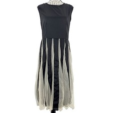 Vicabo Tulle Striped Sheer Dress Women's Size Medium Black Midi Whimsigoth