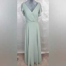 Davids Bridal Celebrate DB Studio Dusty Sage Flutter Sleeve Maxi Dress F20065 0