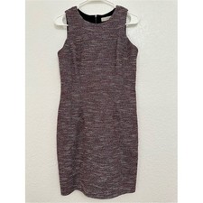 Loft Petites Red Black White Tweed Sleeveless Sheath Dress Size 4P Back Zipper