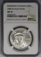 2008-W $100 Burnished Platinum American Eagle Statue of Liberty 1 oz NGC MS70 3199.95 per troy oz
