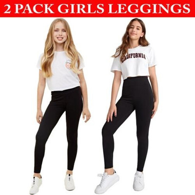 Mädchen Leggings Schwarz 2er Pack Baumwolle Kinder Schulvoll Länge Alter 3-13