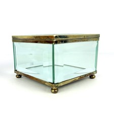 Vintage Bevelled Glass And Brass Trinket Jewelry Box With Mirrored Bottom.