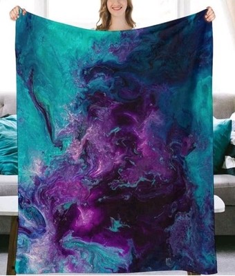 Galaxy Purple Turquoise Flannel Fleece Throw Blanket 50''X40''Cozy Soft Plush