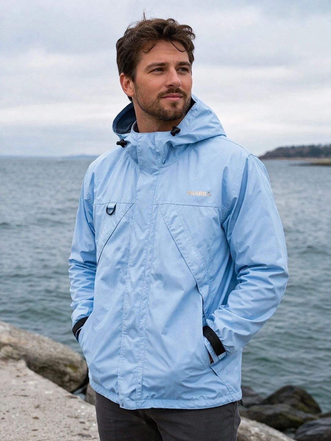 Frabill F1 Rainsuit Jacket Fishing Storm Gear Coastal Blue Mens Large (Used)