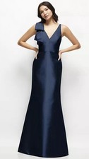 Alfred Sung Sleeveless Navy Blue Bridesmaid Dress with Bow Accent  
