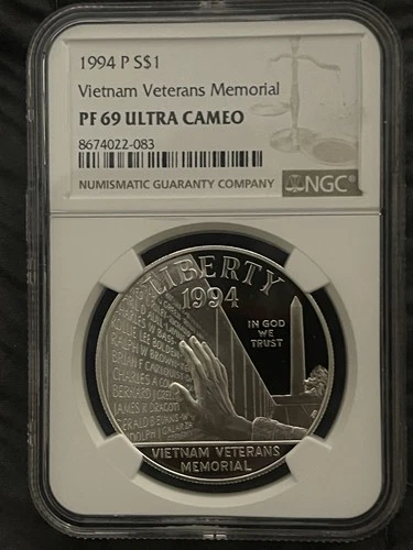 1994 P Vietnam Veterans Memorial commemorative silver dollar NGC PF69 Ultracam