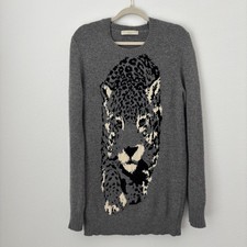 Stella McCartney Sweater Women's 44 Gray Leopard Intarsia Wool Cashmere Blend