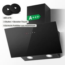 Hotte aspirante inclinée de 60cm A+++ 450 m³/h commande tactile, 3 vitesses, LED