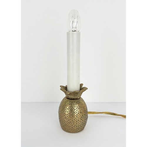 Vintage Brass Pineapple Candle Lamp Hollywood Regency Tropical Accent Light