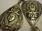 VTG EGYPTIAN STYLE GOLDTONE + ENAMEL EARRINGS; PHARAOH, HIEROGLYPHICS, SCARAB — photo 4