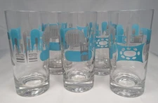 5 Royal China Blue Heaven Turquoise Atomic MCM Vintage Drinking Glasses 12 Ounce
