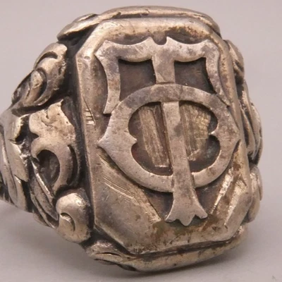 Ring Silber 800 floral verzierter Art Deco Siegelring mit Monogrammbuchstaben - Bild 1 von 4