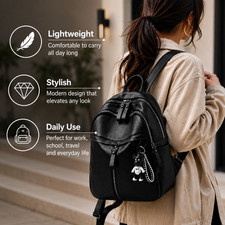 Luxury Waterproof PU Leather Backpack Fashion Travel Casual Daypack Black Bag