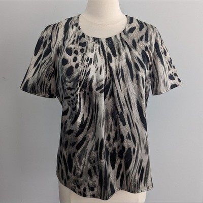 Women's Basler Silky Leopard Top Size 38 Approx Size 8 Short Sleeve Blouse 