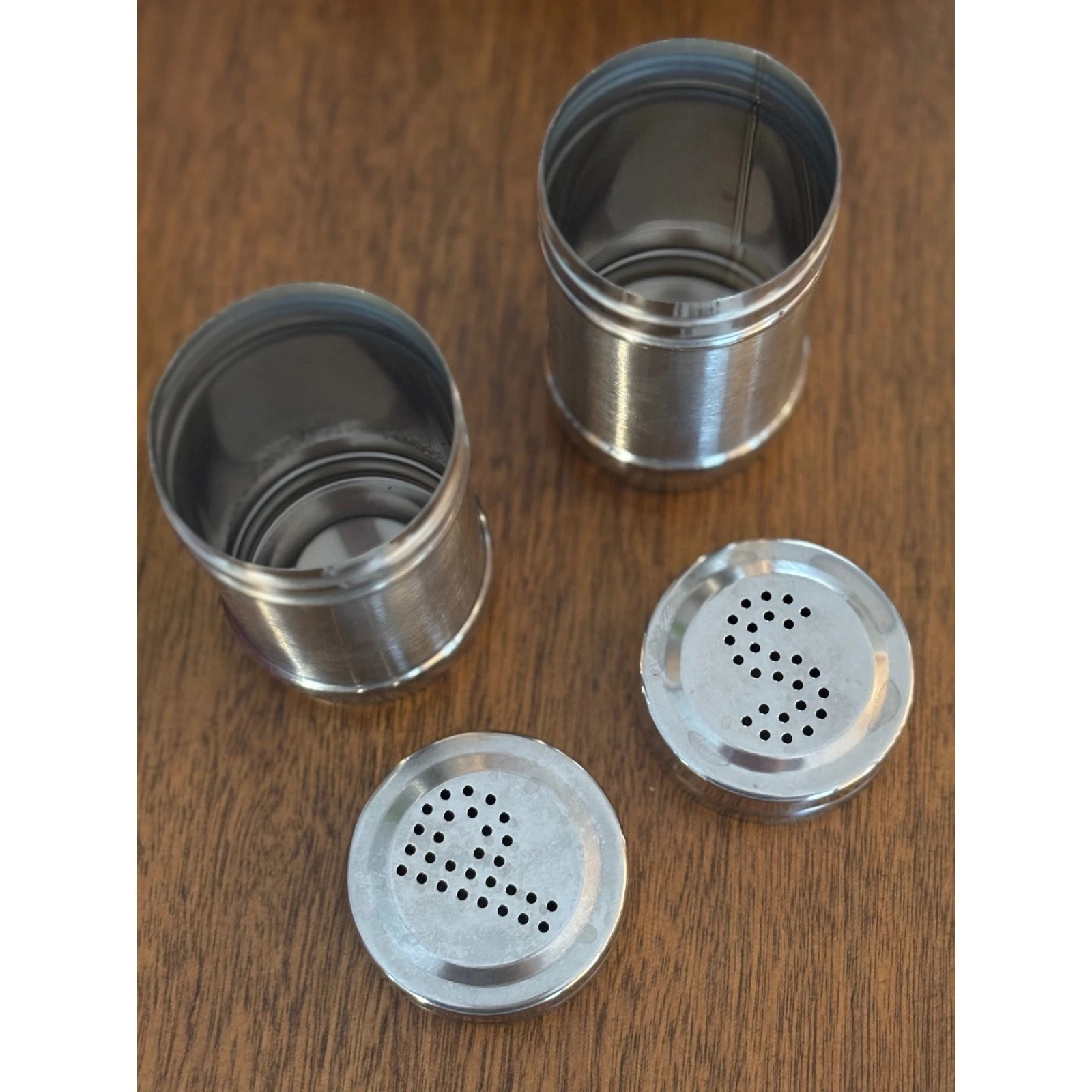 Stainless Steel Spice Shaker Set with Perforated Lids Vintage MCM Retro