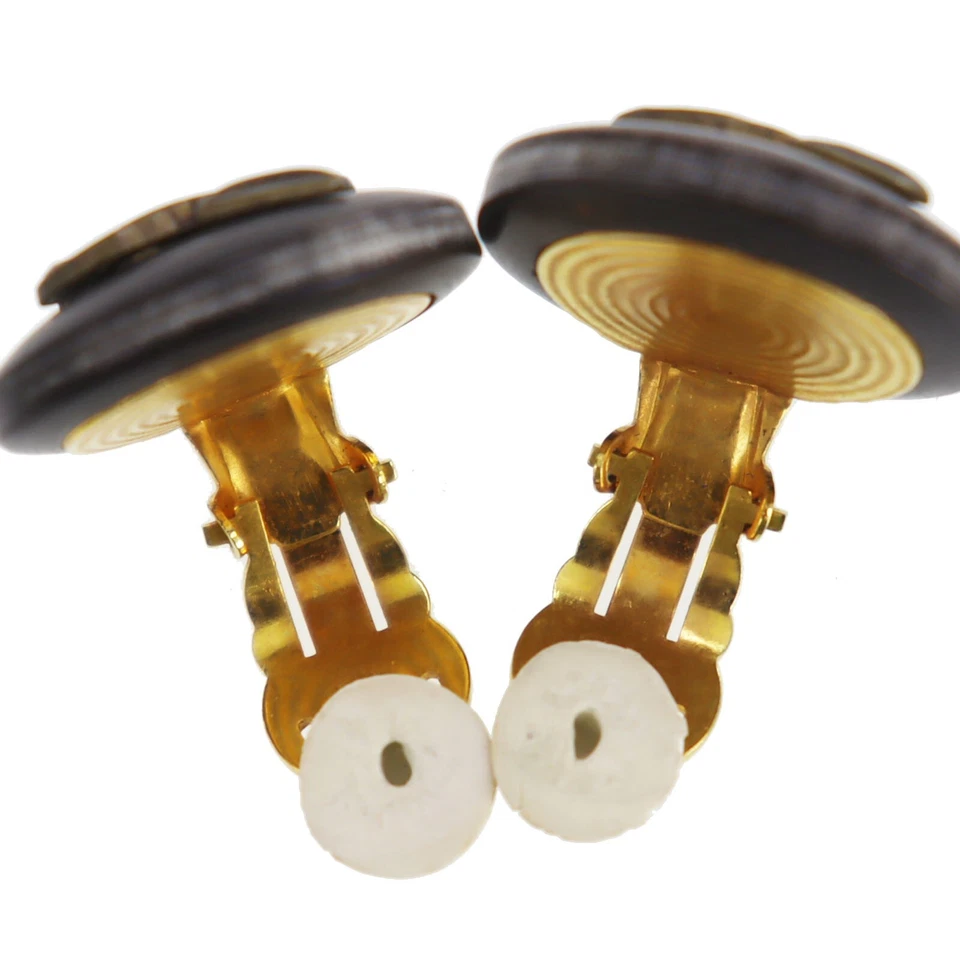Pendientes HERMES Usados Motivo Cuerno Círculo Oro Negro Clip-On De Colección #CP922 S Foto 4 de 4
