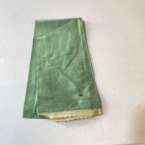 vtg tea towel cotton rectangle solid green lace trim boho retro