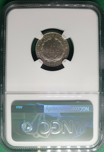 1937 FRENCH INDO CHINA 10 CENTS SILVER NGC MS 64+ - Picture 2 of 2