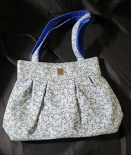Longaberger Blue Floral Cloth Handbag 13" Wide 9" Deep, Handle Drop 9"