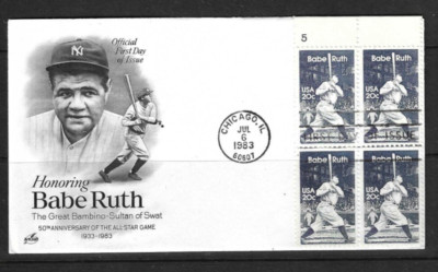 USA SC # 2046 Babe Ruth . BLK4 Plate Number FDC . Artcraft Cachet | eBay