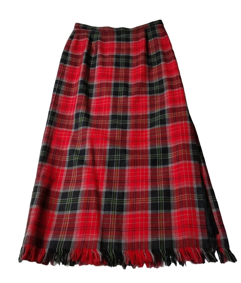 复古裹身格子呢裙女式羊毛红色绿色格子摇滚朋克 L 码 — 第 2/4 张图片