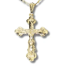 Crucifix Pendant 14k Gold Plated 20" Figaro Chain Men Women Religious Chain