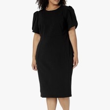 Calvin Klein Black Tulip Sleeve Stretch Crepe Sheath Dress Size 20W