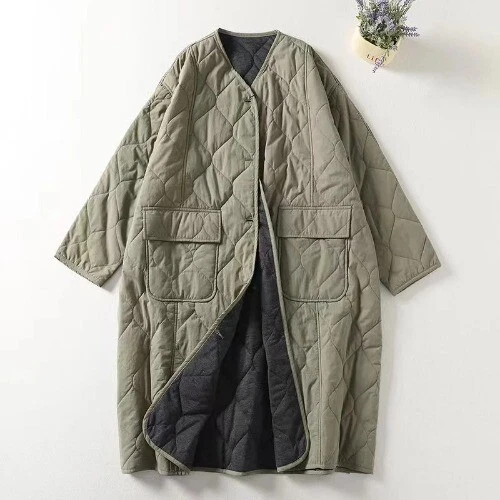 Women Collarless Long Sleeve Single-breasted Ladies New Winter Coat Casual - Picture 18 of 27