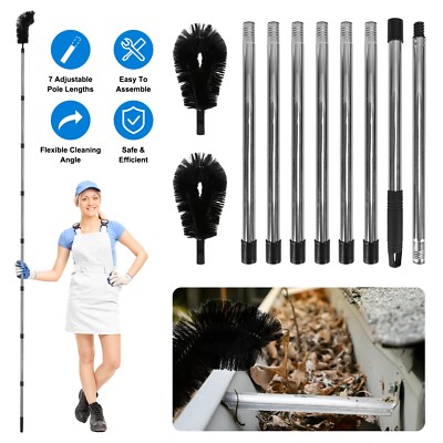 Roof Gutter Cleaning Tools Kits Rain Gutter Cleaner Brush with 8 Extension Poles