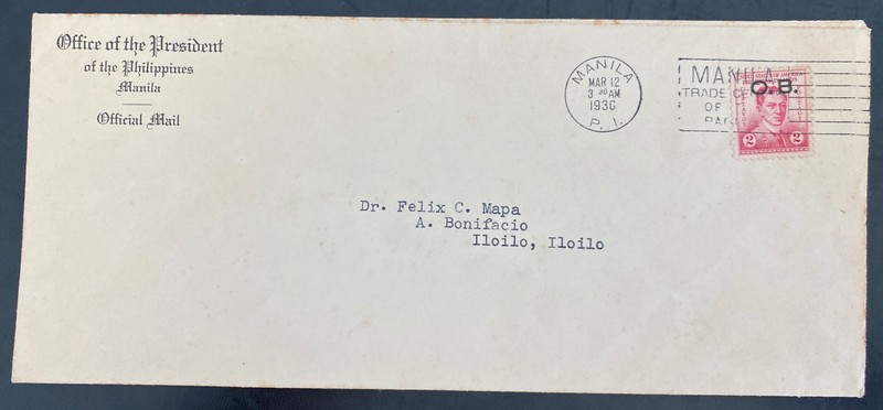 1936 Manila Philippines Office Of The President Official Cover To Iloilo OB