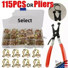 115PCS Spring Hose Clamps Fastener Kit Fuel Line Water Pipe Tube Clips/Pliers