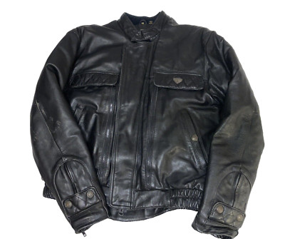 First Gear Hein Gericke Men's Black Lined Leather Motorcycle Jacket 42