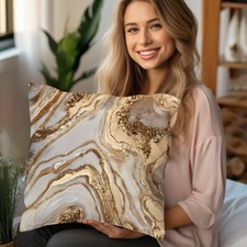 NEW 1 PC Luxury Gold Streamlined Marble Print Design Pillow Cover