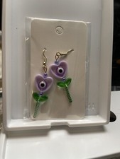 Purple Heart Evil Eye Earrings