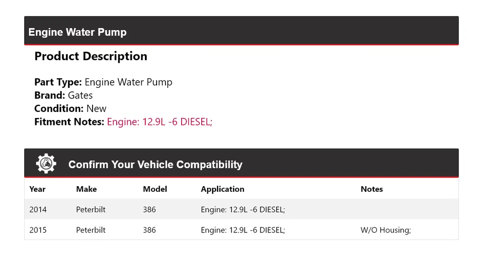 Ворота водяного насоса для дизельного двигателя 2014-2015 Peterbilt 386 12,9 л -6 - Изображение 2 из 4