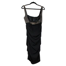 Vintage NICOLE MILLER COLLECTION Sz 6 Black Bronze Dress Midi Silk Party Y2k