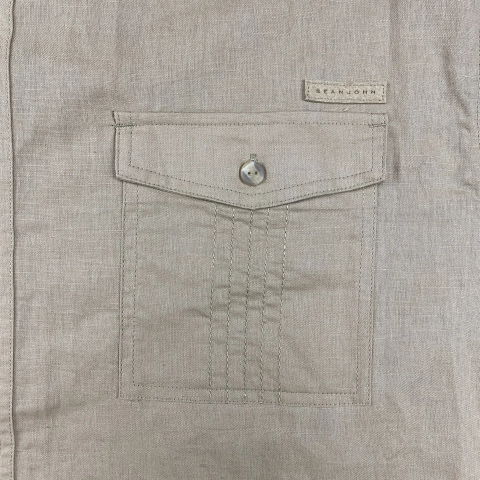 Camisa con botones Sean John para hombre 4XL beige ajuste original lino manga corta nueva con etiquetas Foto 4 de 4