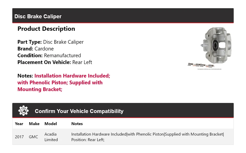 Pinza de freno de disco trasera izquierda Cardone para GMC Acadia Limited 2017 Foto 2 de 4